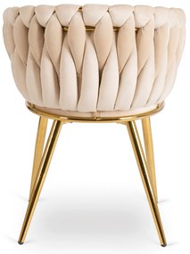 Krzesło Tapicerowane Plecione do Salonu CAPI Kremowe Welurowe do Toaletki Nowoczesne Glamour