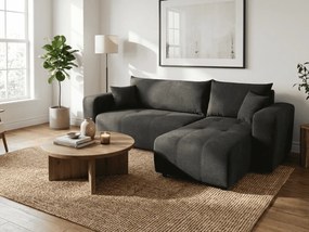 Czarna rozkładana narożna sofa SORELA, dwustronna + 2 poduszki GRATIS