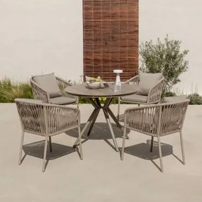 Zestaw Stołowy Valerie O Średnicy 100 Cm I 4 Krzesła Ogrodowe Arhiza Classic Z Aluminium Z Podłokietnikami. Mokka Brąz - Sklum