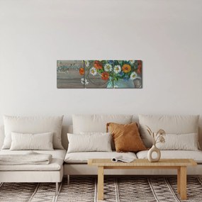 Obraz - Kwiaty polne, obraz olejny (z zegarem) (90x30 cm)