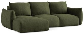 Zielony rozkładany narożnik z tkaniny szenilowej (lewostronny/z szezlongiem) Leila – Makamii