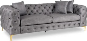 Sofa SORRENTO 3S Trzyosobowa Szara Welurowa Glamour