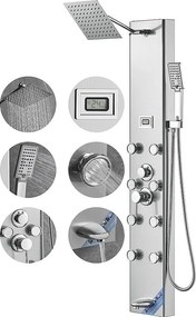 System Wieżowca Panelu Prysznicowego SucceBuy, 6 Trybów, Wyświetlacz Cyfrowy, Stal Nierdzewna, Efekt Deszczu