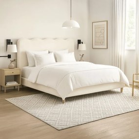 Łóżko Tapicerowane 160x200 cm IZMIR ze Stelażem Dwuosobowe Boucle Kremowe