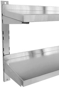 Podwójna półka ze stali nierdzewnej wieszana, 1500 x 300 mm