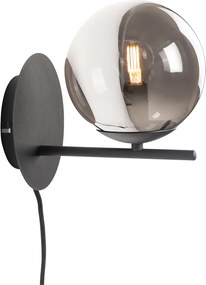 Lampa ścienna art deco czarna i przydymione szkło - Flore