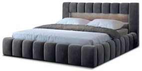 Szare tapicerowane łóżko dwuosobowe ze schowkiem ze stelażem 140x200 cm Lamica – ELTAP