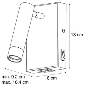 Nowoczesny Kinkiet / Lampa scienna czarny z ciemnobrązowym regulowanym złączem USB-C - Croft Nowoczesny Oswietlenie wewnetrzne