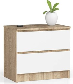 Szafka nocna AKORD K60 Dąb Sonoma 60 cm 2 szuflady kolor Biały mat 60x40x55 cm