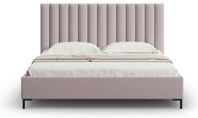 Jasnoróżowe tapicerowane łóżko dwuosobowe ze schowkiem i stelażem 160x200 cm Casey – Mazzini Beds