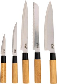 Zestaw akcesoriów kuchennych w bambusowym bloku: 6 noży i 5 przyborów