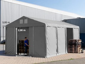 TOOLPORT 6x8m Namiot magazynowy - 3,0 m wysokość ścian bocznych z bramą przesuwną, PVC 850, szary, ze statyką (podłoże betonowe) - (94029)