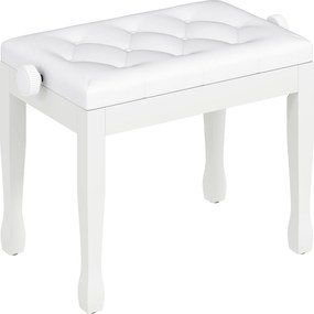 HOMCOM Ławka do Pianina z Regulacją Wysokości, Pianobank z Wyściełanym Siedziskiem z Ekoskóry 64 x 35 x 45-55 cm Biała | Aosom PL