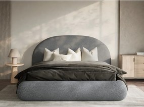 Szare tapicerowane łóżko dwuosobowe ze schowkiem ze stelażem 140x200 cm Maumere – Maison de Rêve