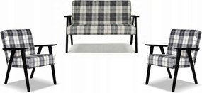 Zestaw mebli PRL retro SOLER sofa fotele Family Meble krata granat - biała