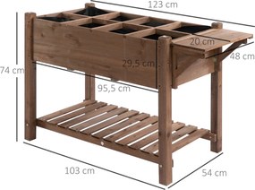 Outsunny podwyższona grządka z 8 przegródkami Skrzynka na kwiaty z litego drewna brązowa 123x54x74cm | Aosom PL