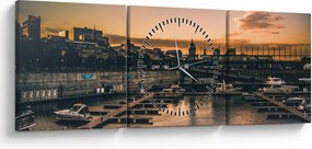Obraz - miasto portowe (z zegarem) (90x30 cm)