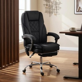 Vinsetto Ergonomiczny fotel biurowy z funkcją masażu, podnóżek, obrotowy, na kółkach, czarny | Aosom PL