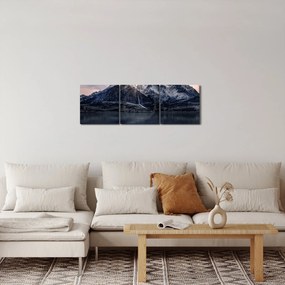 Obraz jeziora z górą (z zegarem) (90x30 cm)