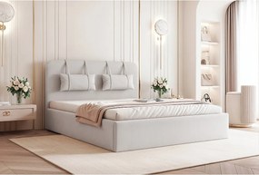 BESILIO Łóżko ze schowkiem z płyty 160x200 Monti - Łóżko slim, ozdobne poduszki ściągane, ze stelażem i pojemnikiem na pościel- Jasnoszary