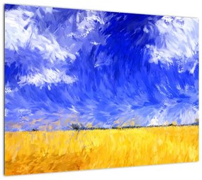 Obraz na szkle - Obraz na szkle olejny, Złote pole (70x50 cm)