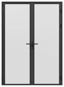 Drzwi kompletne 2-skrzydłowe dwustronne z aluminium i matowego szkła hartowanego - 2 x wys. 204 x szer. 73 cm - Czarny - LOXTON