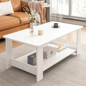 Biały stolik kawowy 100x50x42 cm – z praktyczną półką, nowoczesny design