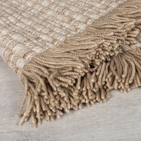 Beżowy dywan z mieszanki wełny tkany ręcznie 120x170 cm Rene Fringed Ribbed – Flair Rugs