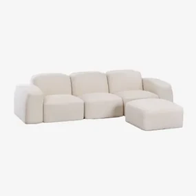 Bastian 3-częściowa Modułowa Sofa I Pufa Gruba Tkanina Szenilowa Biała - Sklum