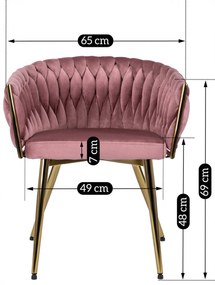 Krzesło Tapicerowane Plecione do Salonu CAPRI Różowe Welurowe do Toaletki Nowoczesne Glamour