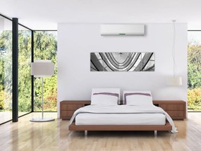 Obraz - Samolot nad budynkiem (170x50 cm)