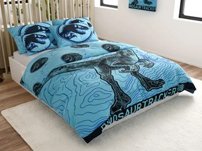PrzytulneMieszkanie.pl PrzytulneMieszkanie.pl Świecąca pościel bawełniana JURASSIC WORLD w kolorze niebieskim Rozmiar pościeli: 70 x 90 cm | 140 x 200 cm