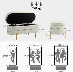 HOMCOM Ławka z klapą i schowkiem, materiał pokryty, metal, Kremowy + Złoty