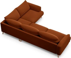 Aksamitny narożnik (prawostronny/w kształcie litery L) w kolorze terakoty Naomi – Micadoni