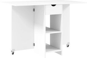 HOMCOM Składany Stół dla 2-4 osób, Składany Stół Kuchenny z Przesrzenią do Przechowywania, Rozkładany na Kołach, Biały