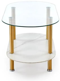 Ława szklana DUCAT 100x50cm biały marmur/transparentna/złota HALMAR