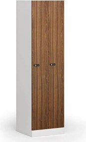 Szafka ubraniowa S1 wąska, 2-drzwiowa, 1850 x 500 x 500 mm, demontaż, zamek mechaniczny z kodem, drzwi laminowane, orzech