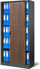 Szafa metalowa biurowa z drzwiami przesuwnymi antracytowa/orzech, 900x1850x400 mm: KUBA Eco Design
