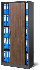 Biurowa szafa metalowa z drzwiami przesuwnymi KUBA, 900 x 1850 x 400 mm, Eco Design: antracytowa/ orzech