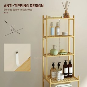 HOMCOM Regał łazienkowy z 7 półkami, Bambusowy, Wodoodporny, Solidny, 180 cm