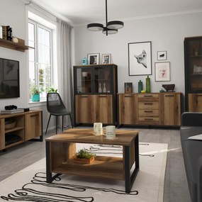 Ława z Półką Drewniana do Salonu LIRE 80 cm Dąb delano Loft