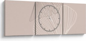 Obraz - Beżowe liście N⁰2 (z zegarem) (90x30 cm)