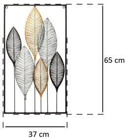 Ozdoba na ścianę, dekoracja ścienna DECO z motywem liści, 37 x 65 cm