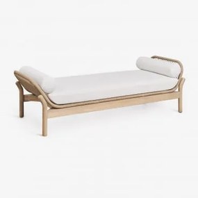 Divan Z Drewna Akacjowego I Plecionego Sznurka Karvia Jasny Akacjowy Brąz & Tkaniny Biała - Sklum