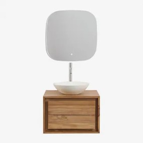 Zestaw Wiszących Mebli Łazienkowych Z Drewna Tekowego Jabari Drewno Tekowe & Cement Okrągły Biały Ø40 Cm - Sklum