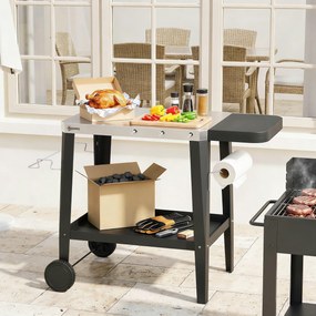 Outsunny Wózek kuchenny na kółkach, serwujący wózek z haczykami, uchwyt na ręczniki, stojak na worki na śmieci, stal nierdzewna, 115 x 67,5 x 80,5 cm, czarny | Aosom PL