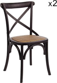 Zestaw 2 krzeseł z czarnego drewna wiązu i naturalnego rattanu - CROSS