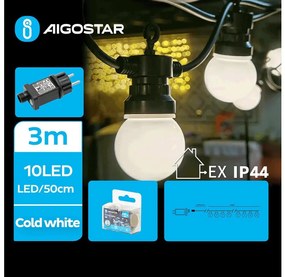 Aigostar - Zewnętrzna girlanda świetlna LED, 10 diod, 3 m, IP44, zimna biel