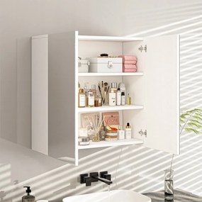 Szafka łazienkowa z lustrem ściennym 60x60x22 cm – 2 drzwi, biała, nowoczesny design