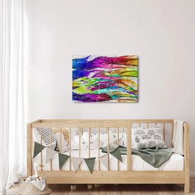 Obraz - Mur z cegły z kolorowymi płomieniami (70x50 cm)
